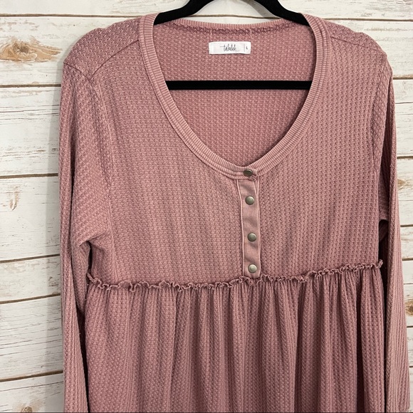Talulah Pink Waffle Knit Babydoll boutique Tunic Mini Dress - Picture 3 of 5